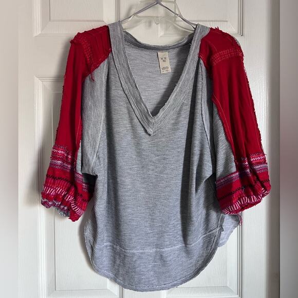 Free People We The Free Thermal Embroidered Bubble Sleeve top Medium - Picture 2 of 11
